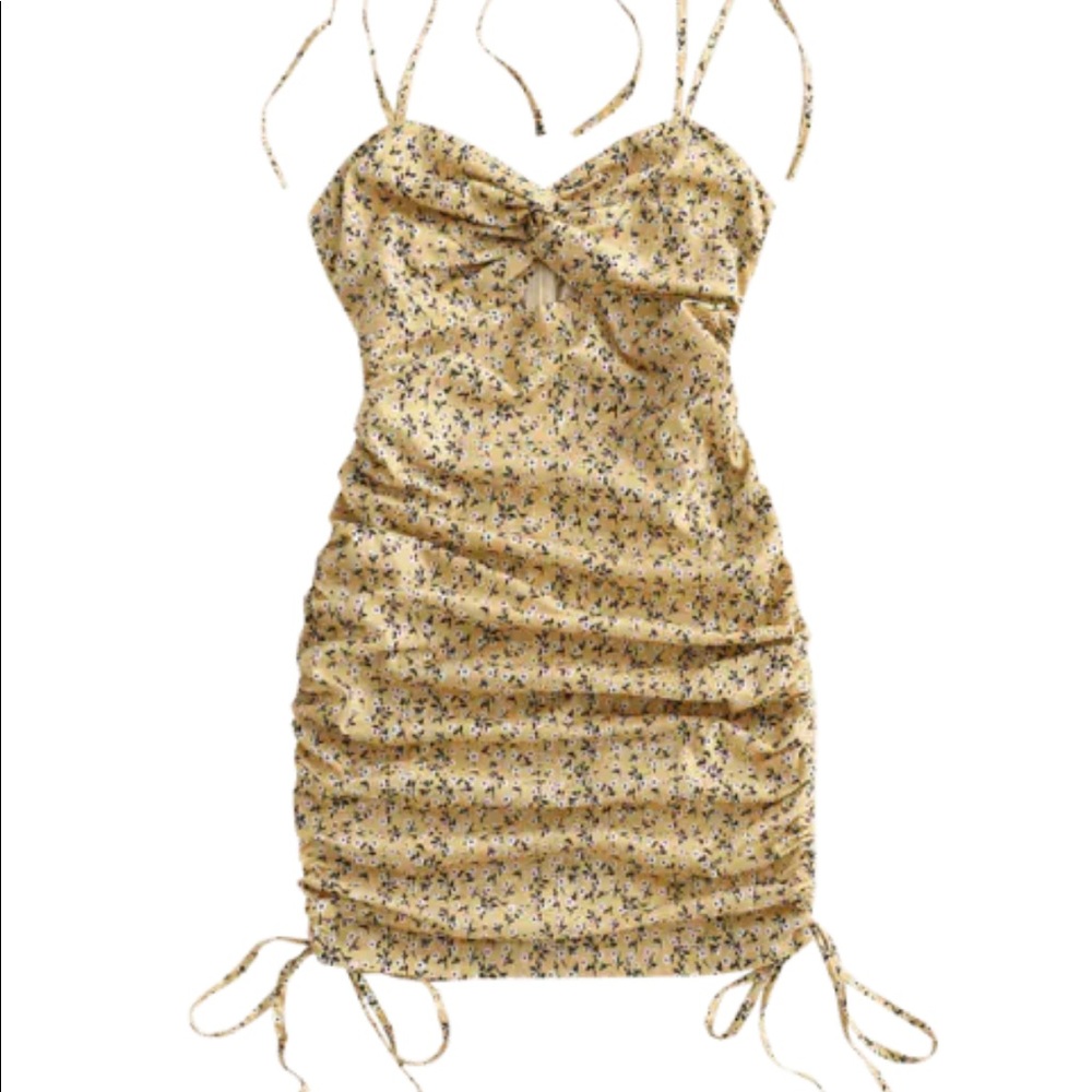 Ditsy Floral Tie Shoulder Twist Mini Dress Size L